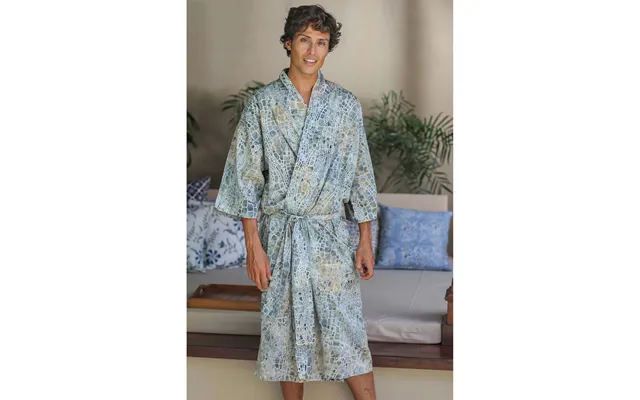 Novica Bull Snake Men's Green Cotton Batik Robe