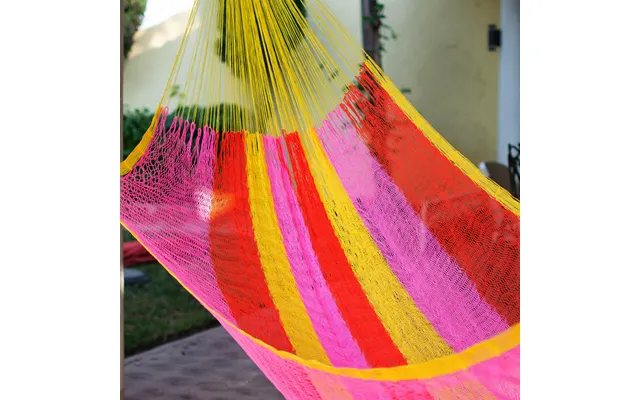 Novica Candy Delight Hand Woven Nylon Pink Yellow Hammock Single From Mexico