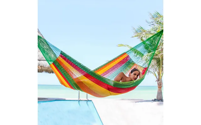 Novica Colima Green And Yellow Cotton Maya Hammock With Red Trim