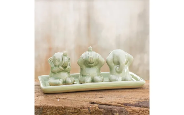 Novica Elephant Life Lessons Celadon Ceramic Figurines Set Of 3