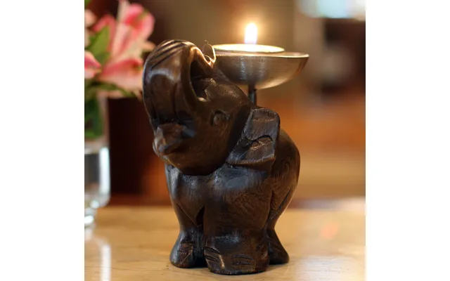 Novica Elephant Of Old Siam Fair Trade Mango Wood Candle Holder