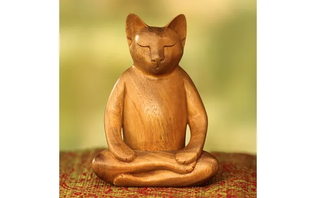 Novica Ginger Cat Does Yoga Lotus Position Yoga Cat Carving