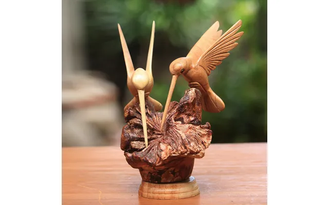 Novica Hummingbird Couple Hand Carved Jempinis Wood Hummingbird Sculpture From Bali