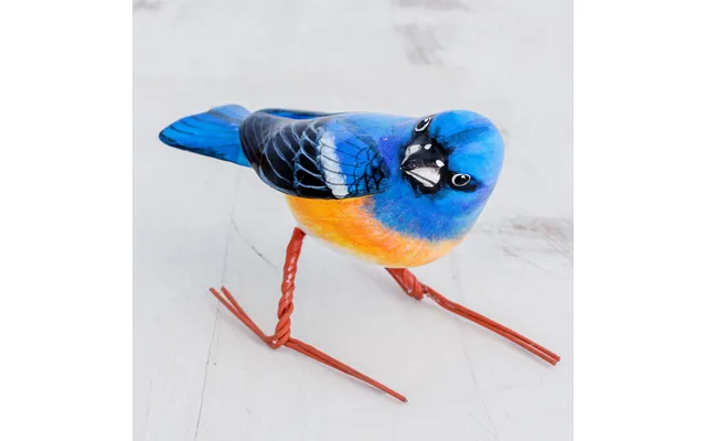 Novica Lazuli Bunting Ceramic Figurine Of A Lazuli Bunting Bird From Guatemala