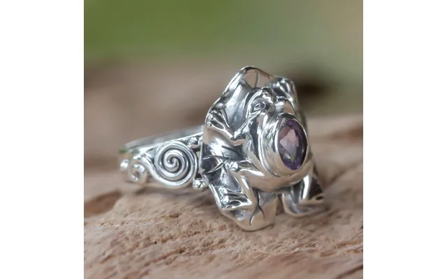 Novica Lilac Rainforest Frog Amethyst And Silver Frog Cocktail Ring - 8