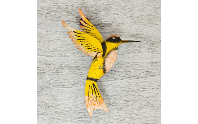 Novica Little Yellow Hummingbird Iron Wall Mural