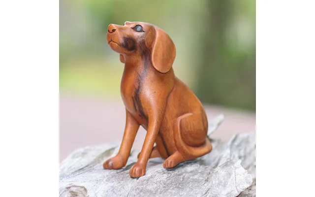 Novica Loyal Dog Artisan Handcrafted Suar Wood Dog Sculpture From Bali