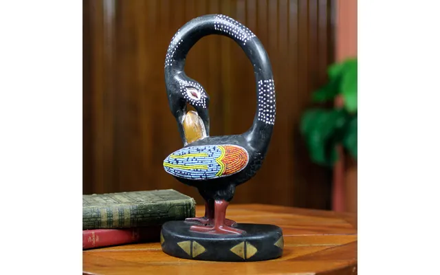 Novica My Lovely Bird Adinkra Symbol Bird Wood Sculpture With Glass Beads
