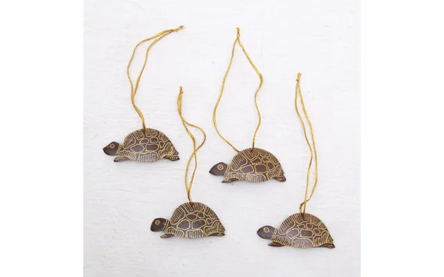 Novica Royal Turtle Set Of 4 Handmade Brown Coconut Shell Turtle Ornaments