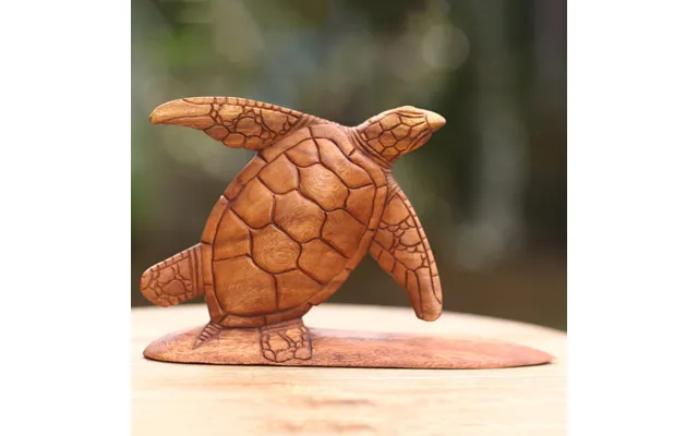 Novica Surfer Turtle Hand Carved Wood Sculpture Turtle On Surf Board From Bali