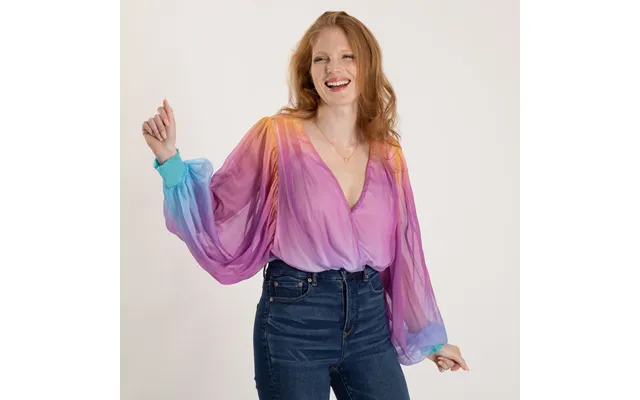 Ombre Plunge Billowy Long Sleeve Bodysuit - L
