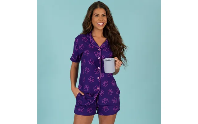 Outlined Paw Prints Pajama Shorts Set - Purple