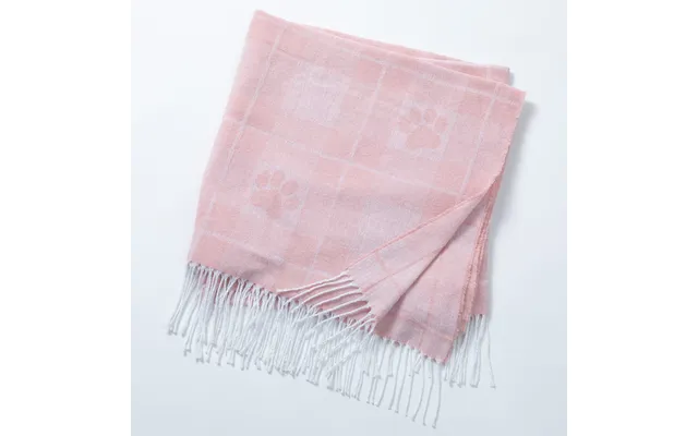 Paw Print Cotton Blend Throw Blanket With Fringe - 70 X 56