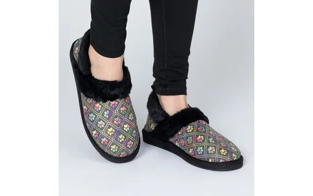 Paw Print Faux Fur Lined Indoor Outdoor Slipper Shoes - Neon Grid Paws