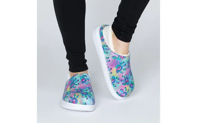Paw Print Faux Fur Lined Slipper Shoes With Comfort Heel - Watercolor Paws