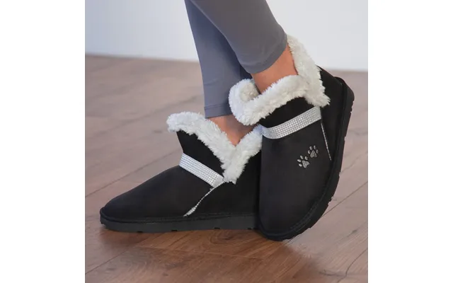 Paw Print Faux Suede Ankle Boots - Black