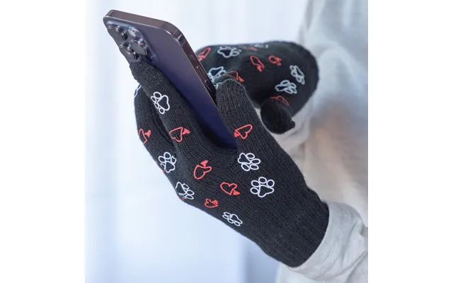 Paws Touch Screen Gloves Paw Print Mittens - Outlined Paws & Hearts