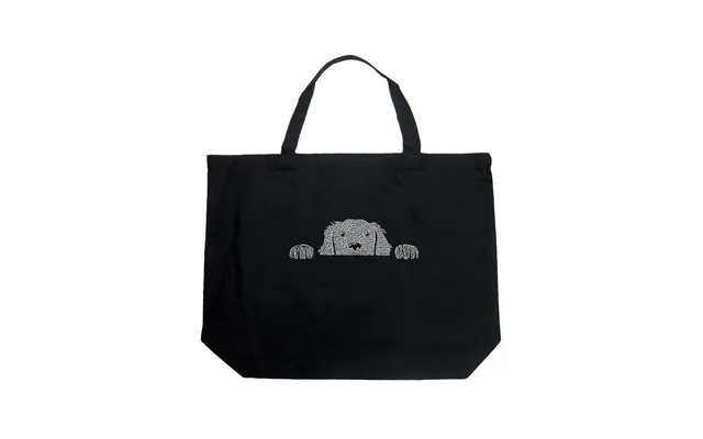 Peeking Dog - Large Word Art Tote Bag