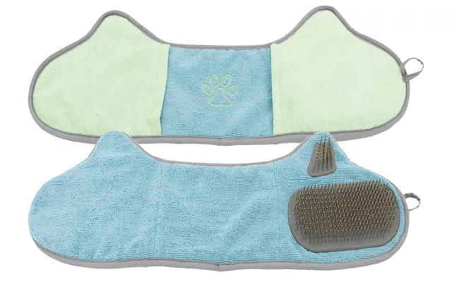 Pet Life Â 'bryer' 2-in-1 Hand-inserted Microfiber Pet Grooming Towel And Brush - Blue Aqua