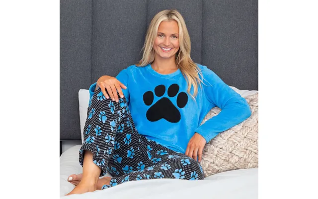 Polka Dot Paw Print Women's Fleece Pajama Set - Blue