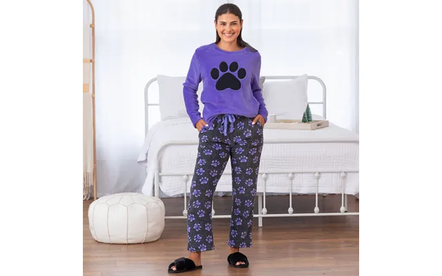 Polka Dot Paw Print Women's Fleece Pajama Set - Lavender