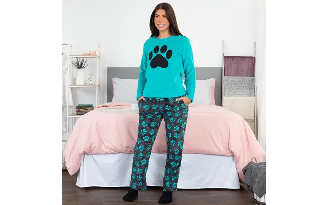 Polka Dot Paw Print Women's Fleece Pajama Set - Teal