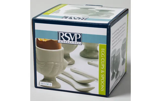 Porcelain Egg Cups & Spoons - Set Of 4
