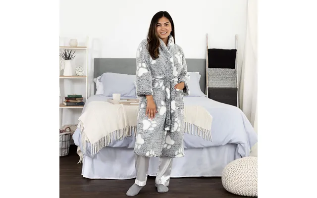 Prints Of Paws Plush Sherpa Fleece Robe - Charcoal