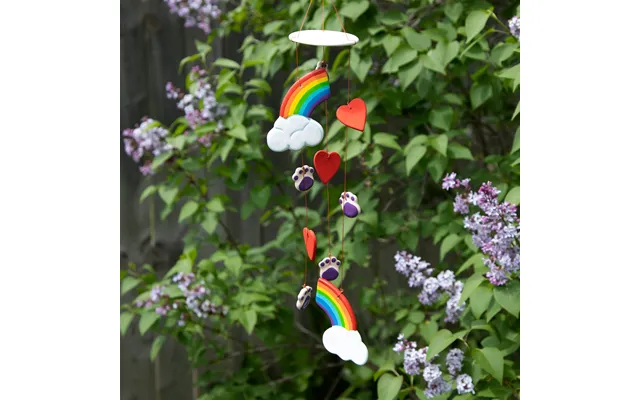 Rainbow Bridge Paw Print Ceramic Chime - Hearts