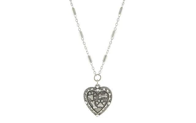 Silver Tone Heart Paw And Bones Necklace 16 Adj