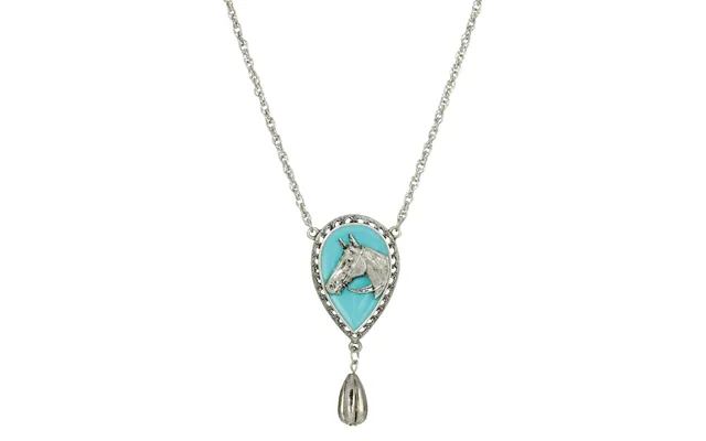 Silver Tone Turquoise Enamel Horse Head Necklace 18 Inch