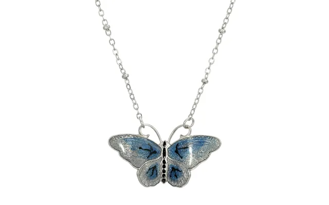 Silver-tone Blue And Black Enamel Butterfly Necklace 16â Adj