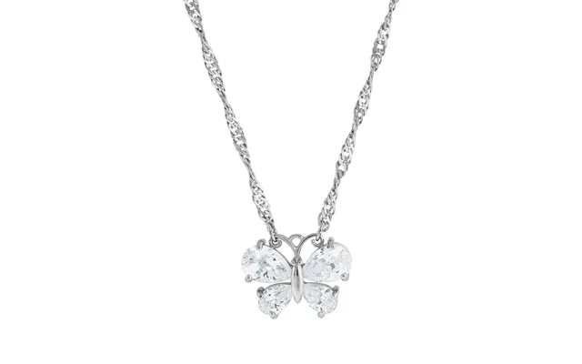 Silver-tone Cubic Zirconia Butterfly Necklace 16 Adj.