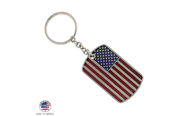 Silver-tone Flag Dog Tag Key Chain