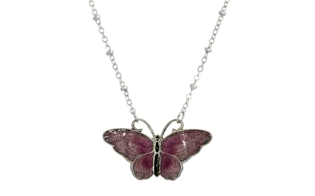 Silver-tone Purple And Black Enamel Butterfly Necklace 16 Adj