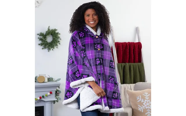 Super Cozy Paw Print Blanket Hoodie Cape - Paw Buffalo Check