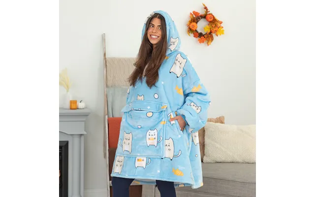 Wearable Pet Pocket Hoodie Blanket - Blue Cat