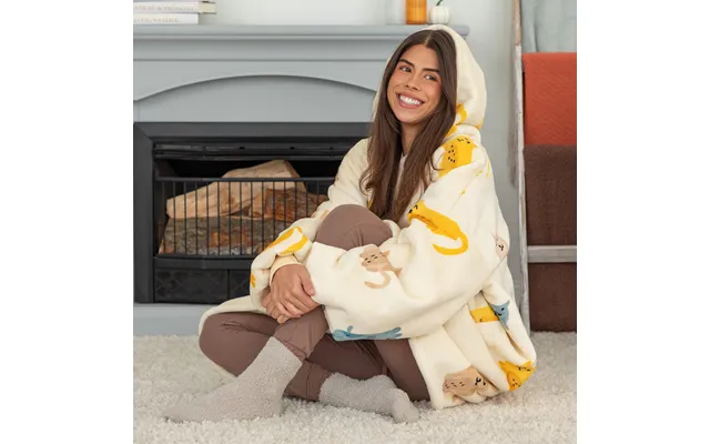 Wearable Pet Pocket Hoodie Blanket - Cream Dog