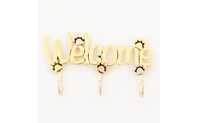 Welcome Paw Print Mixed Metal Sign With Hooks