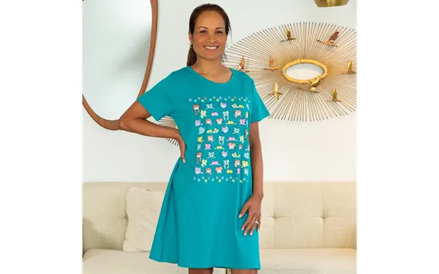 Women's Cat & Dog Night Shirt 100% Cotton - Emerald Cat