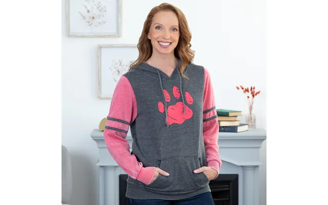 Women's Paw Print Burnout Pullover Hoodie - Coral