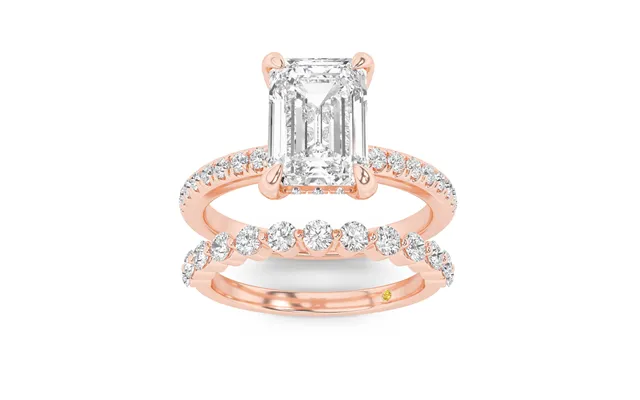 Aurelia Lab Grown Emerald Cut Diamond Engagement Ring With The Anastasia Wedding Band 10k Rose Gold 2 Ct
