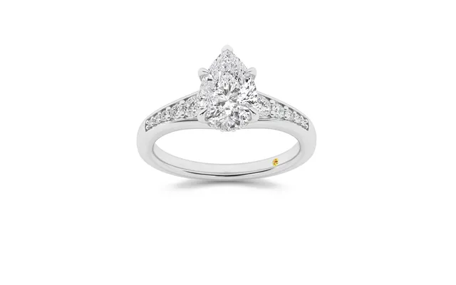 Bloom Tapered Pavé Set Hidden Halo Pear Shape Lab Grown Diamond Engagement Ring 10k White Gold 1 3 4 Ct