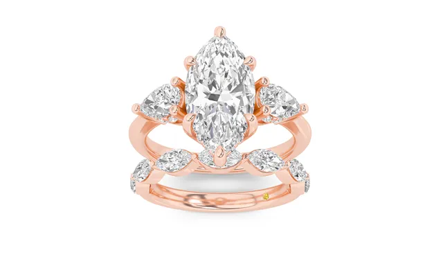 Celestia Lab Grown Marquise Diamond Engagement Ring With The Elara Wedding Band 14k Rose Gold 3 1 4 Ct