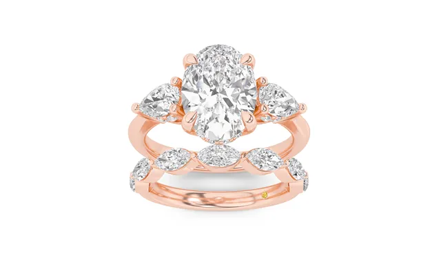 Celestia Lab Grown Oval Diamond Engagement Ring With The Elara Wedding Band 18k Rose Gold 3 1 4 Ct