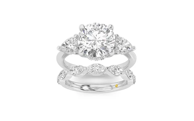 Celestia Lab Grown Round Diamond Engagement Ring With The Elara Wedding Band 14k White Gold 3 1 4 Ct