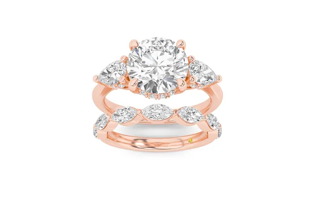 Celestia Lab Grown Round Diamond Engagement Ring With The Elara Wedding Band 18k Rose Gold 2 1 10 Ct
