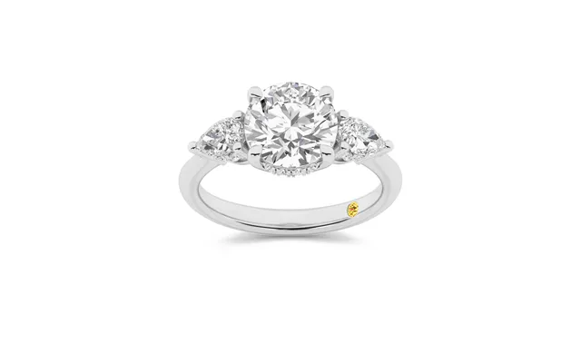 Celestia Three Stone Hidden Halo Round Lab Grown Diamond Engagement Ring 14k White Gold 2 Ct