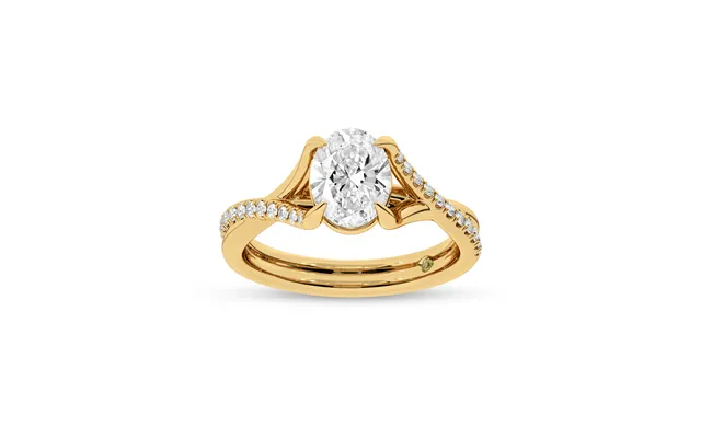 Lumen Twisted Pavé Shank Oval Lab Diamond Engagement Ring 18k Yellow Gold 3 1 4 Ct