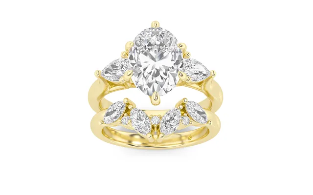 Lumina Lab Grown Oval Shaped Diamond Engagement Ring With The Annabella Wedding Band 14k Yellow Gold 3 3 8 Ct